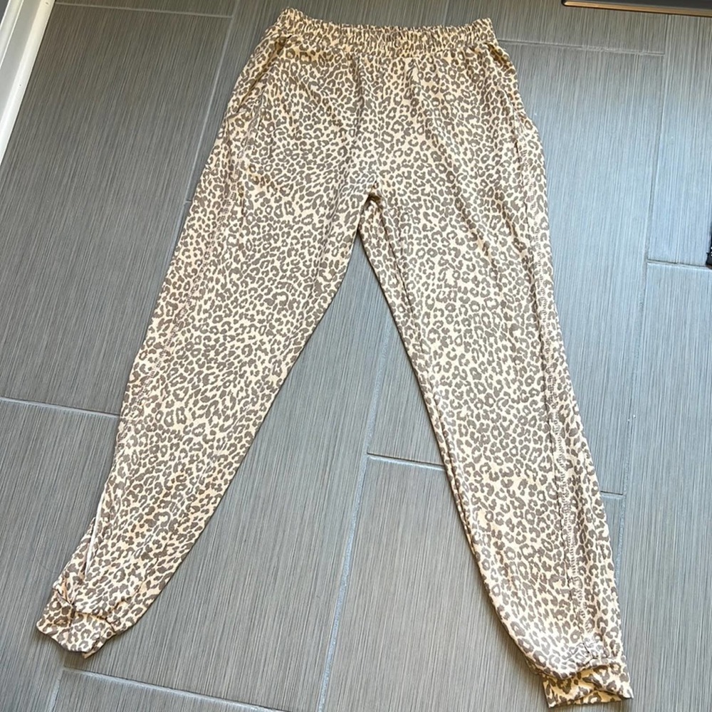 Altar’d State Intimates-Cream jogger pants w/ brown leopard print. Size - Xsmall